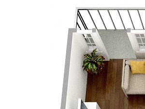 two bedroom two bathroom floor plan Aerial cut-out view of furnished two bedroom two bathroom apartment.