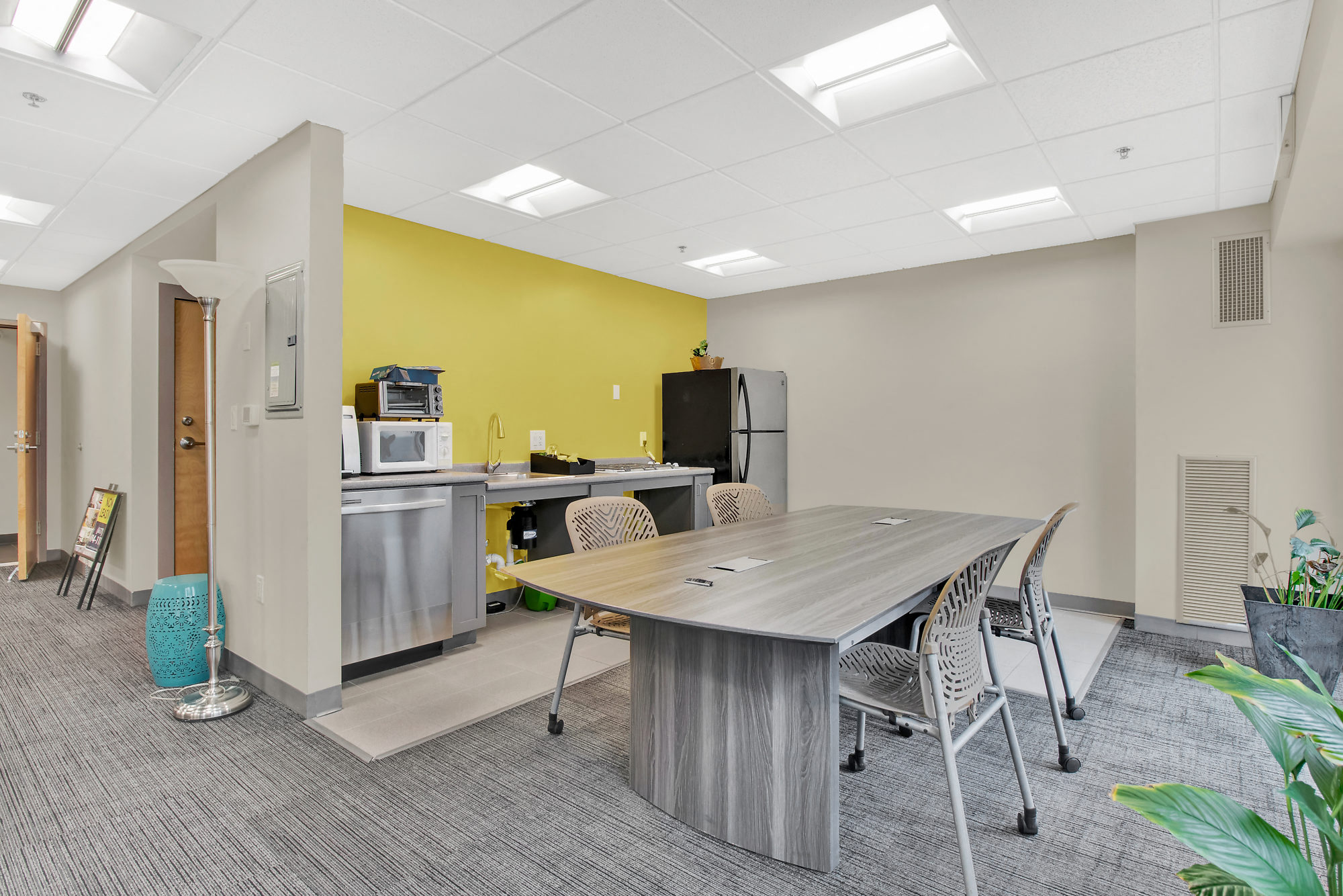 Community kitchenette and workspace