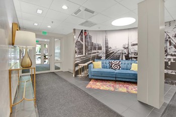 Kendall Crossing modern lobby design with photo mural - Photo Gallery 3