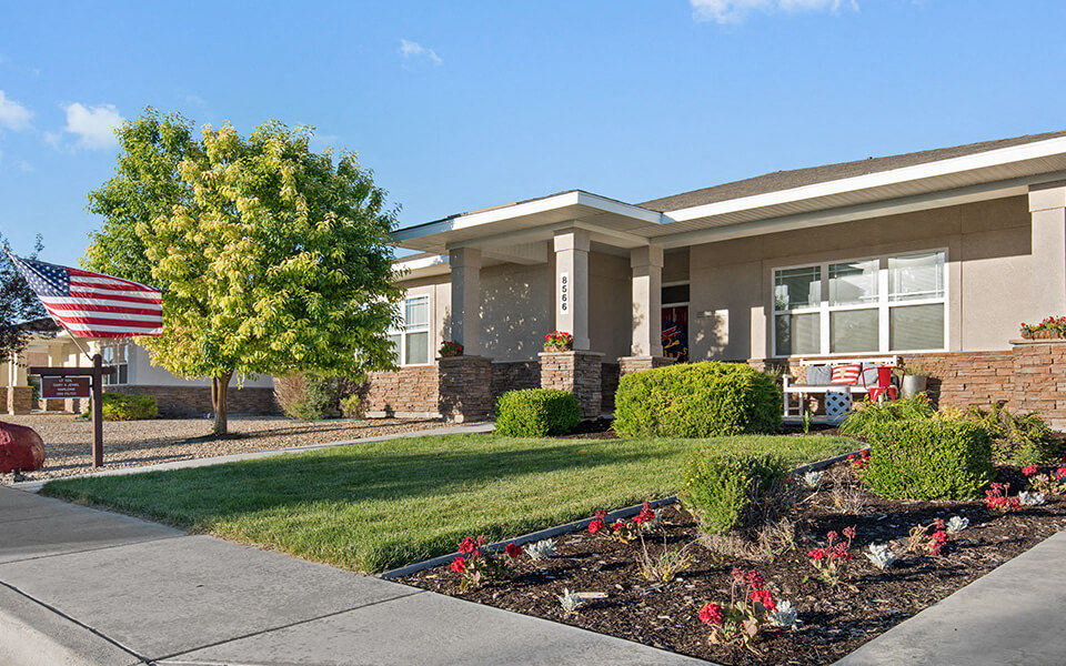 a building with an flag in front of it