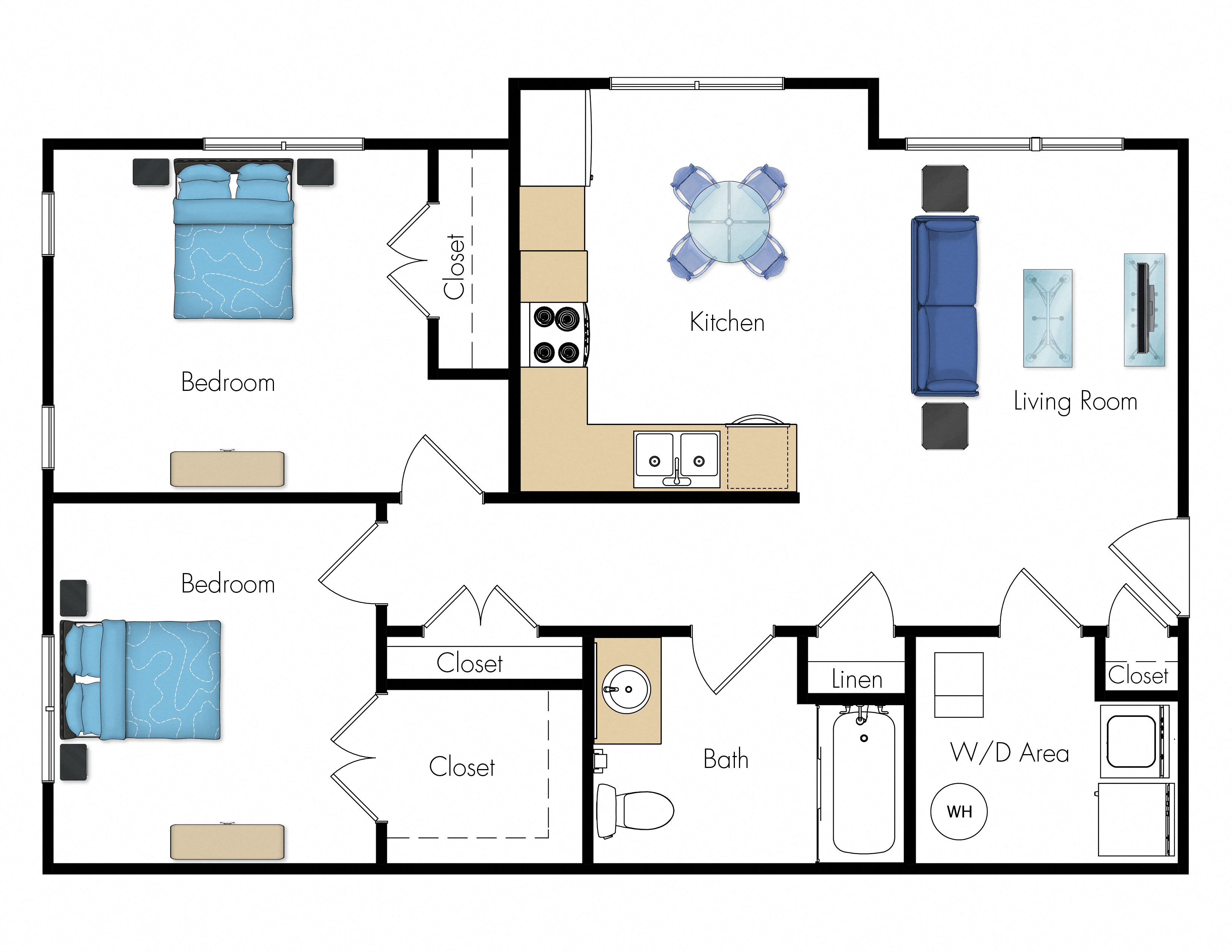 2 Bedroom 1 Bathroom-2D Floorplan-Legacy Pointe at Poindexter Columbus, OH