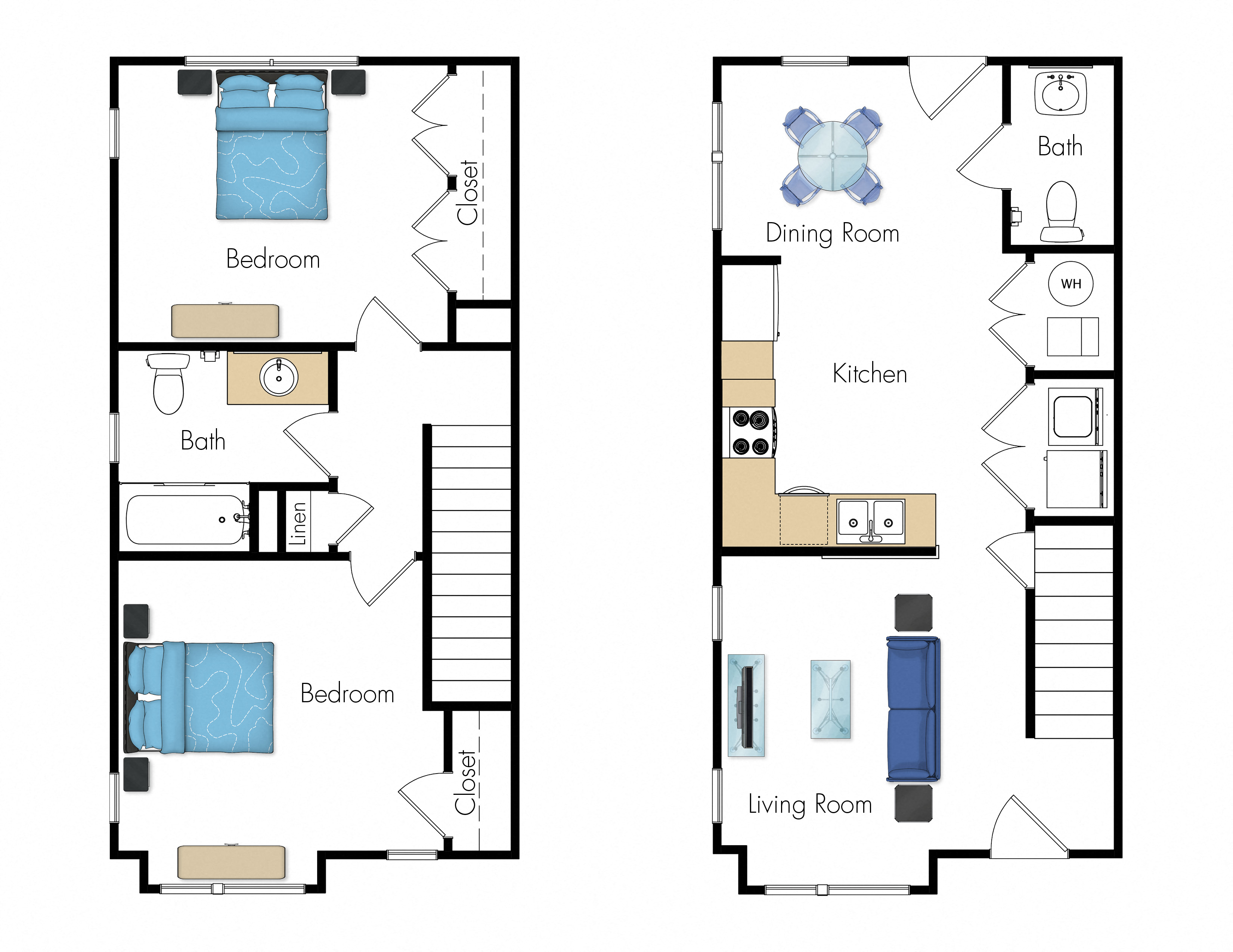 2 Bedroom 1.5 Bathroom Townhouse-2D Floorplan-Legacy Pointe at Poindexter Columbus, OH