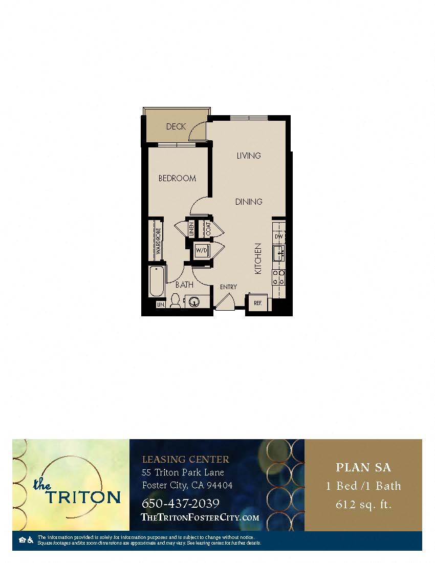 The Triton Foster City CA 1 Bedroom SA Sq Ft 612