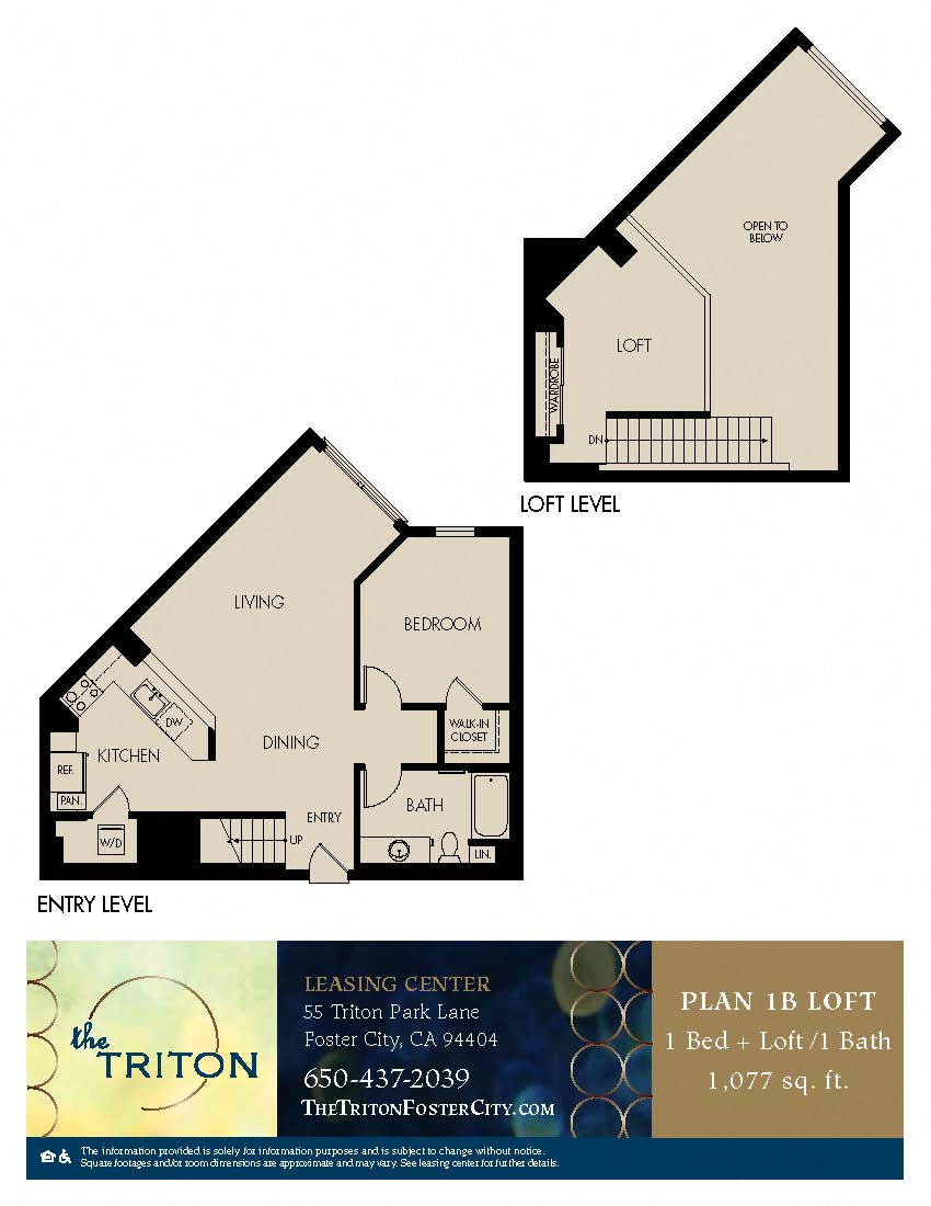 The Triton Foster City CA 1 Bedroom 1B Loft Sq Ft 1077