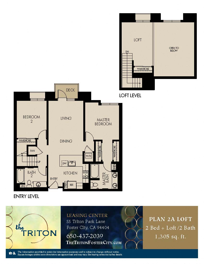 The Triton Foster City CA 2 Bedroom 2A Loft Sq Ft 1305