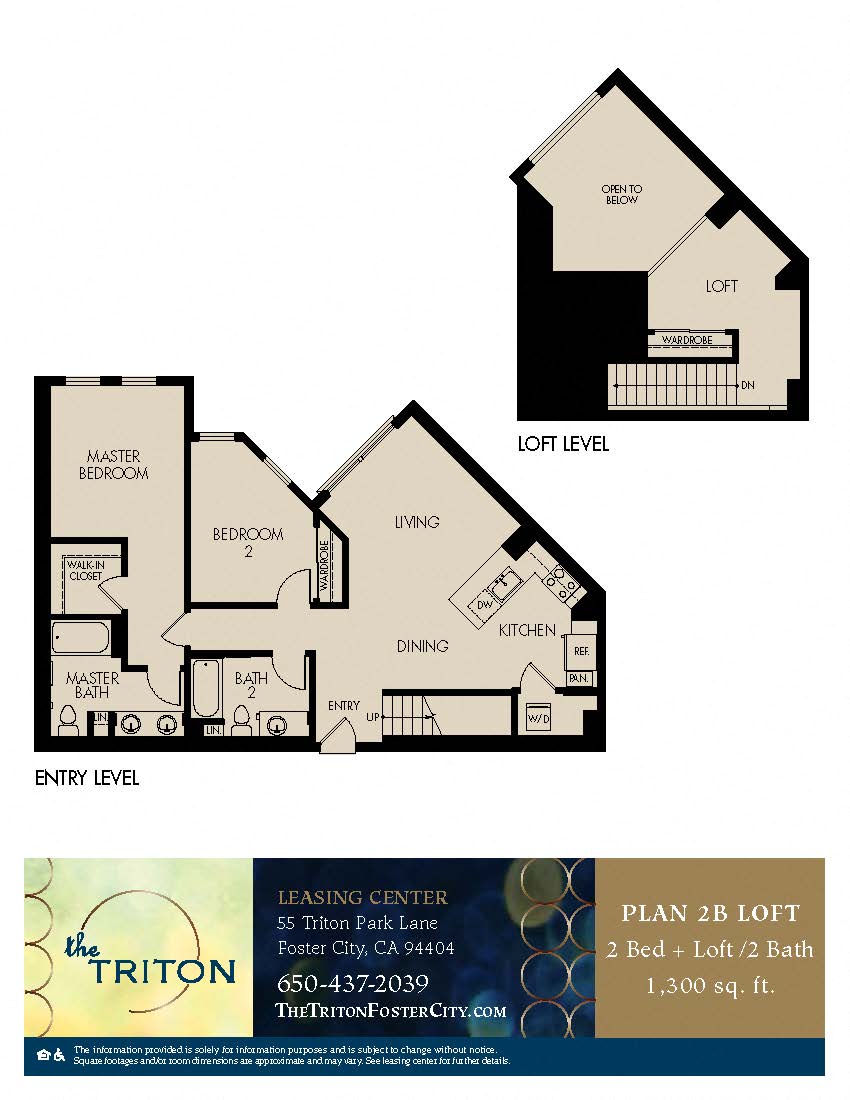 The Triton Foster City CA 2 Bedroom 2B Loft Sq Ft 1300