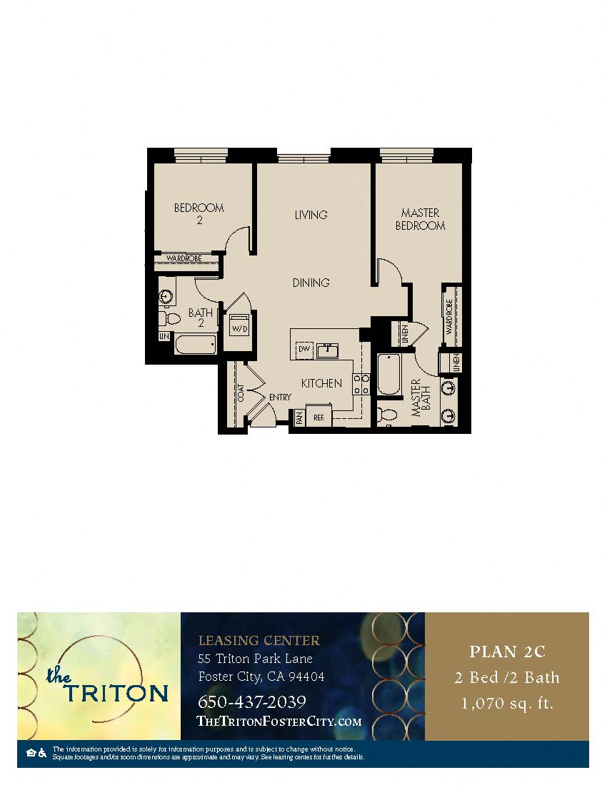 The Triton Foster City CA 2 Bedroom 2C Sq Ft 1070