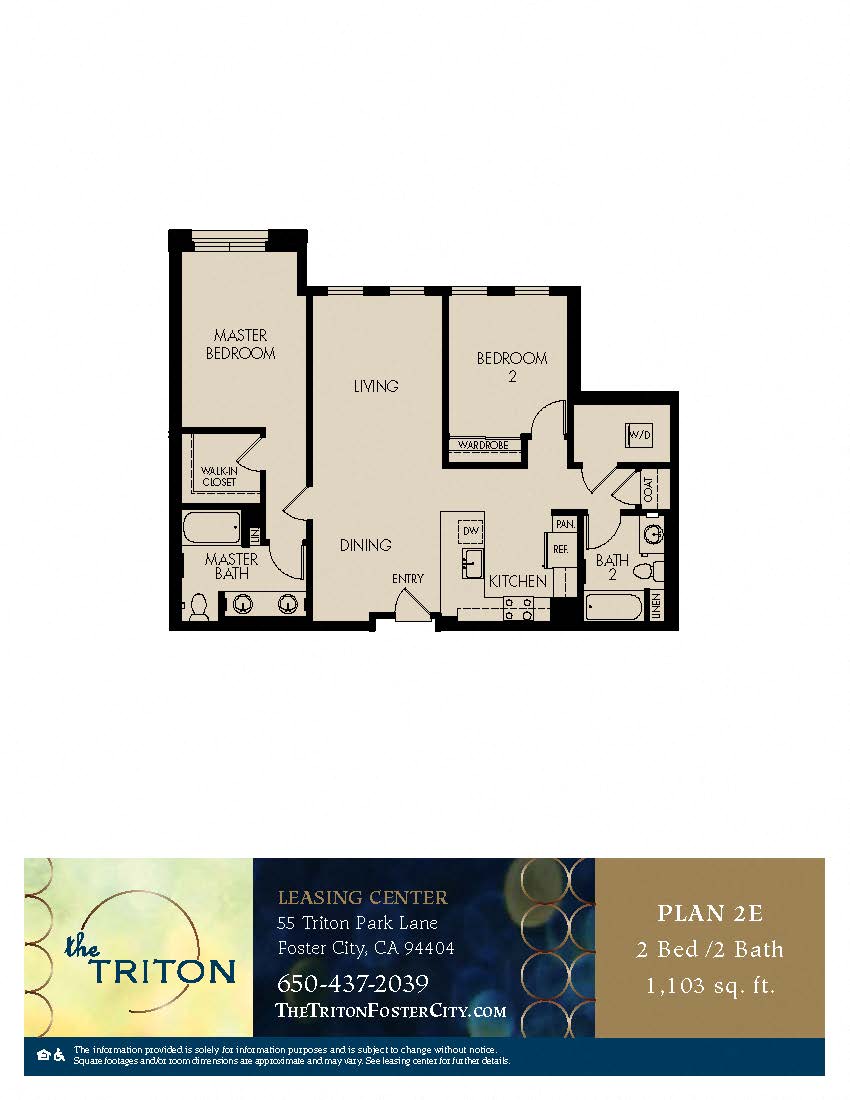 The Triton Foster City CA 2 Bedroom 2E Sq Ft 1103