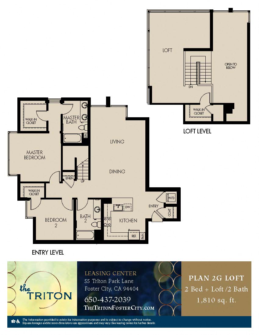 The Triton Foster City CA 2 Bedroom 2G Loft Sq Ft 1810