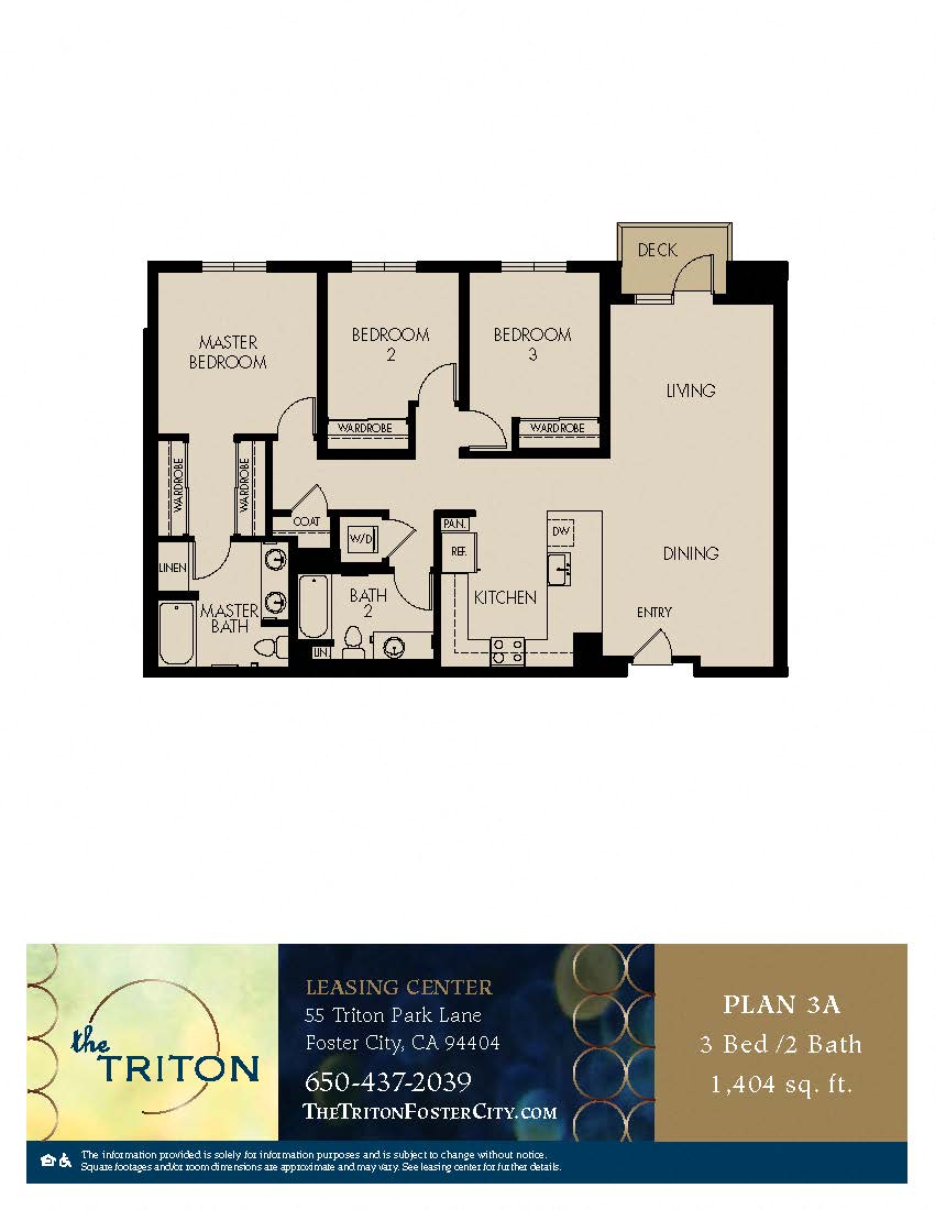 The Triton Foster City CA 3 Bedroom 3A Sq Ft 1404