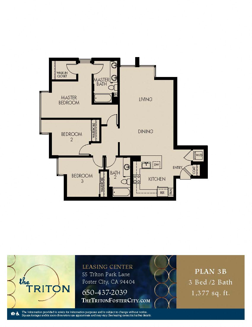 The Triton Foster City CA 3 Bedroom 3B Sq Ft 1377