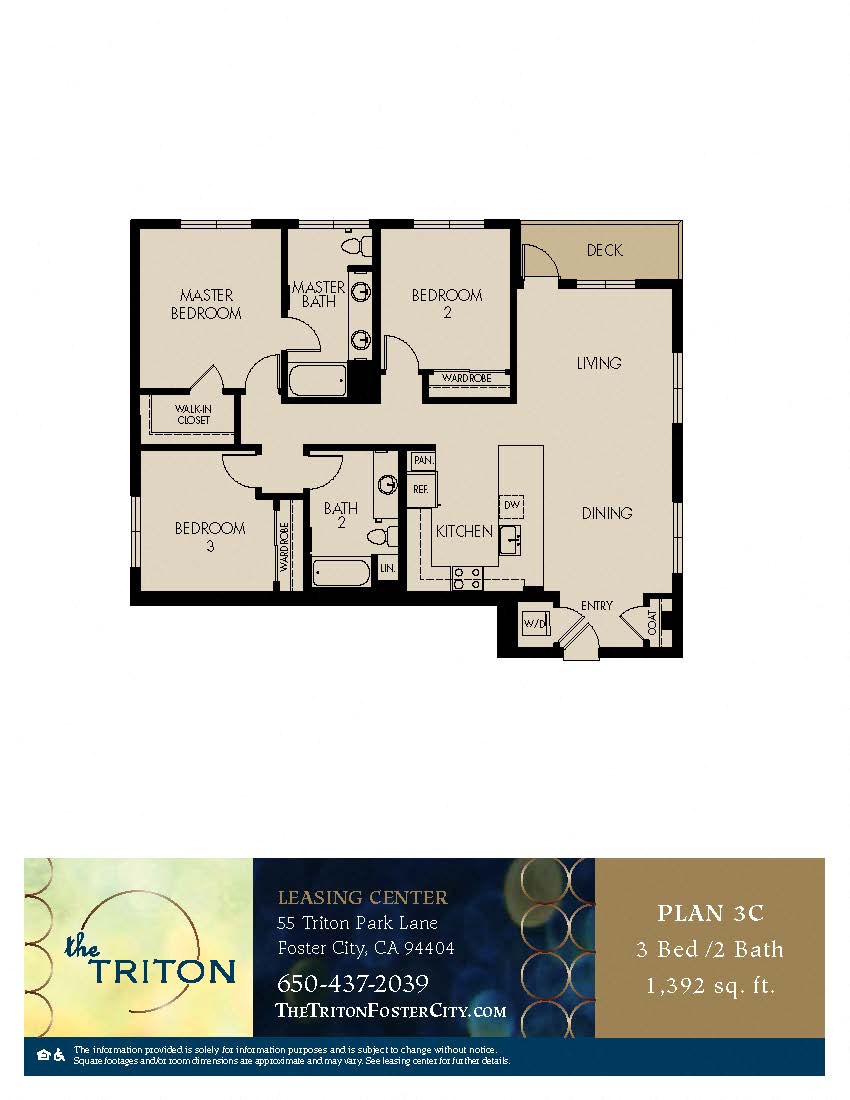 The Triton Foster City CA 3 Bedroom 3C Sq Ft 1392