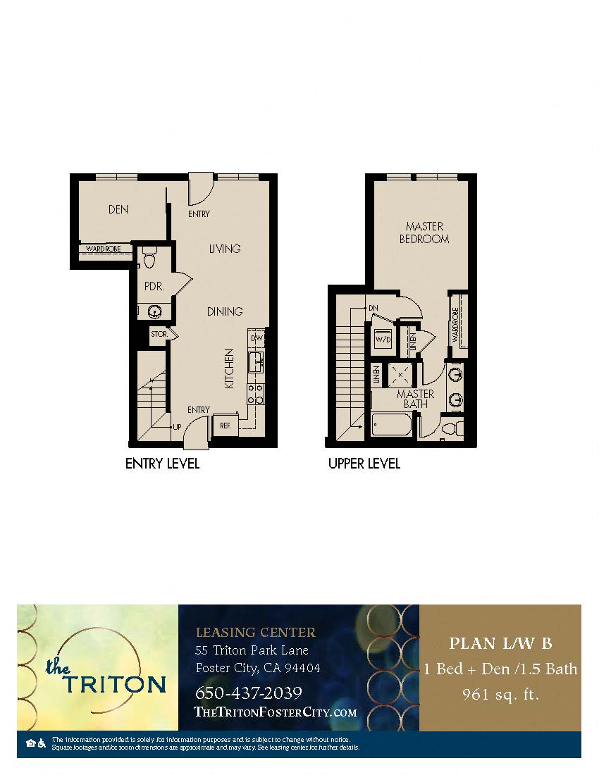 The Triton Foster City CA 1 Bedroom L/W B Sq Ft 961