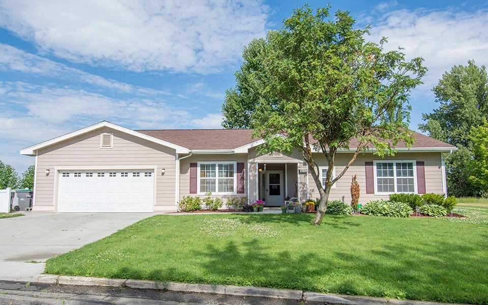 a house with a lawn and a tree in front of it