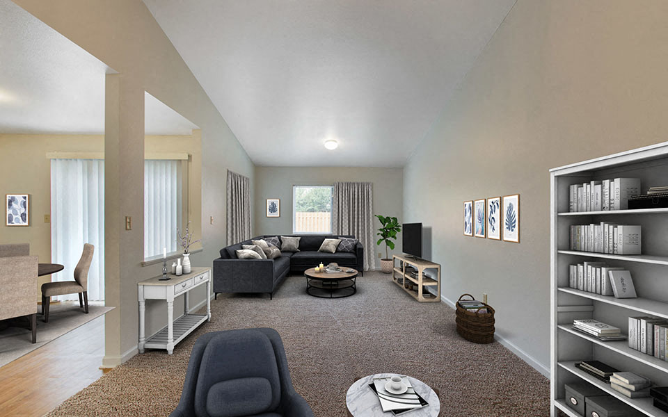 a living room with a couch and a tv