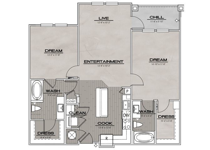 B1ALT- Two Bedroom/Two Bath- 1,142 sf Floor Plan 9