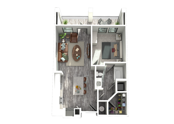 A1-One Bedroom/One Bath- 684 sf Floor Plan 2