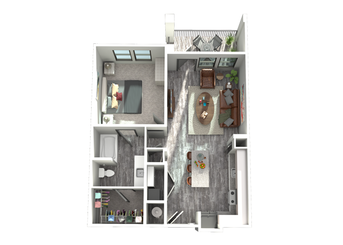 A2- One Bedroom/One Bath- 742 sf Floor Plan 3
