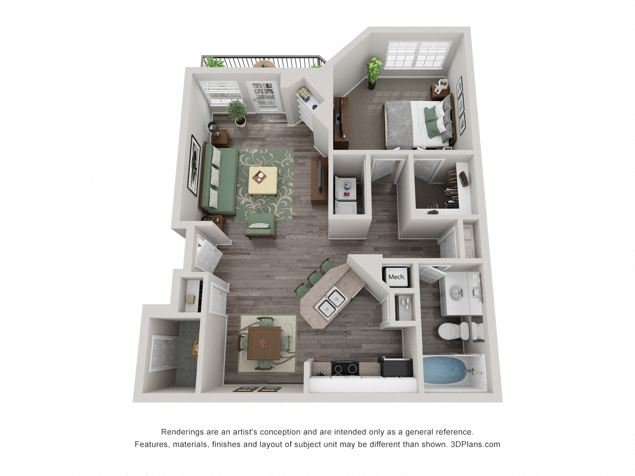 A2, 1 bed 1 bath, 769 sq ft