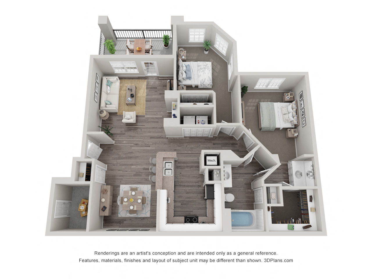 B1, 2 bed 1 bath, 963 sq ft