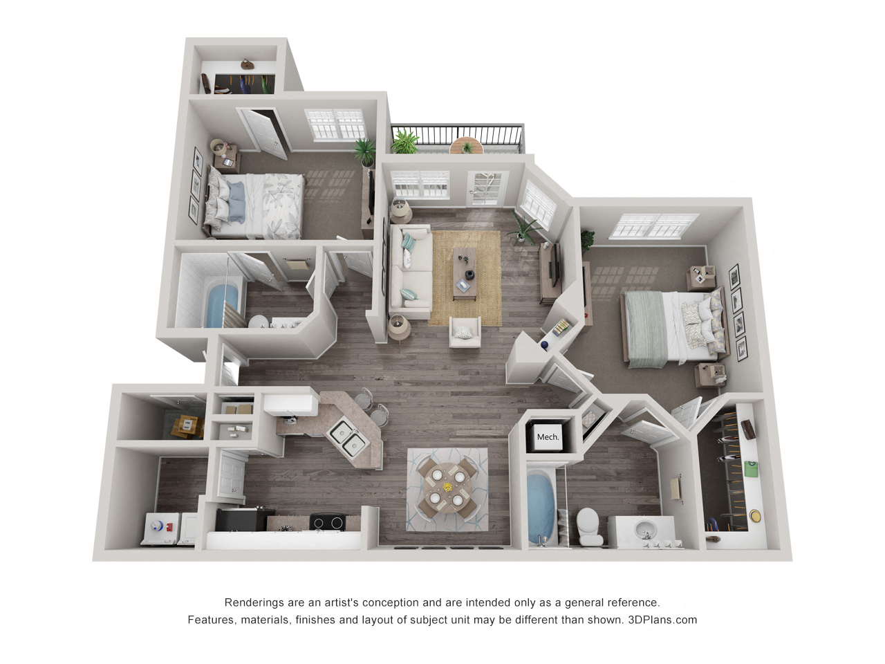 B2, 2 bed 2 bath, 1095 sq ft