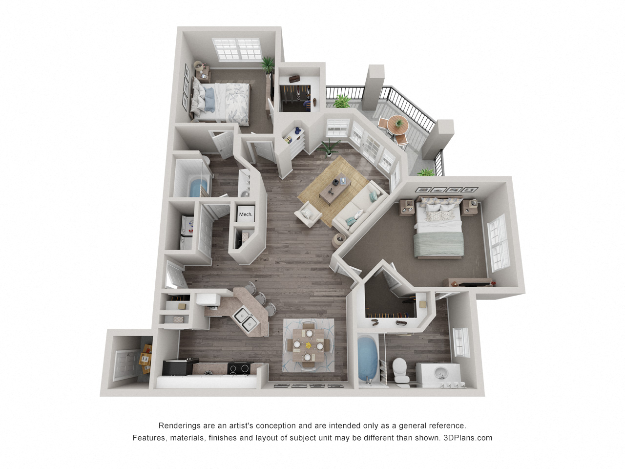 B3, 2 bed 2 bath, 1137 sq ft