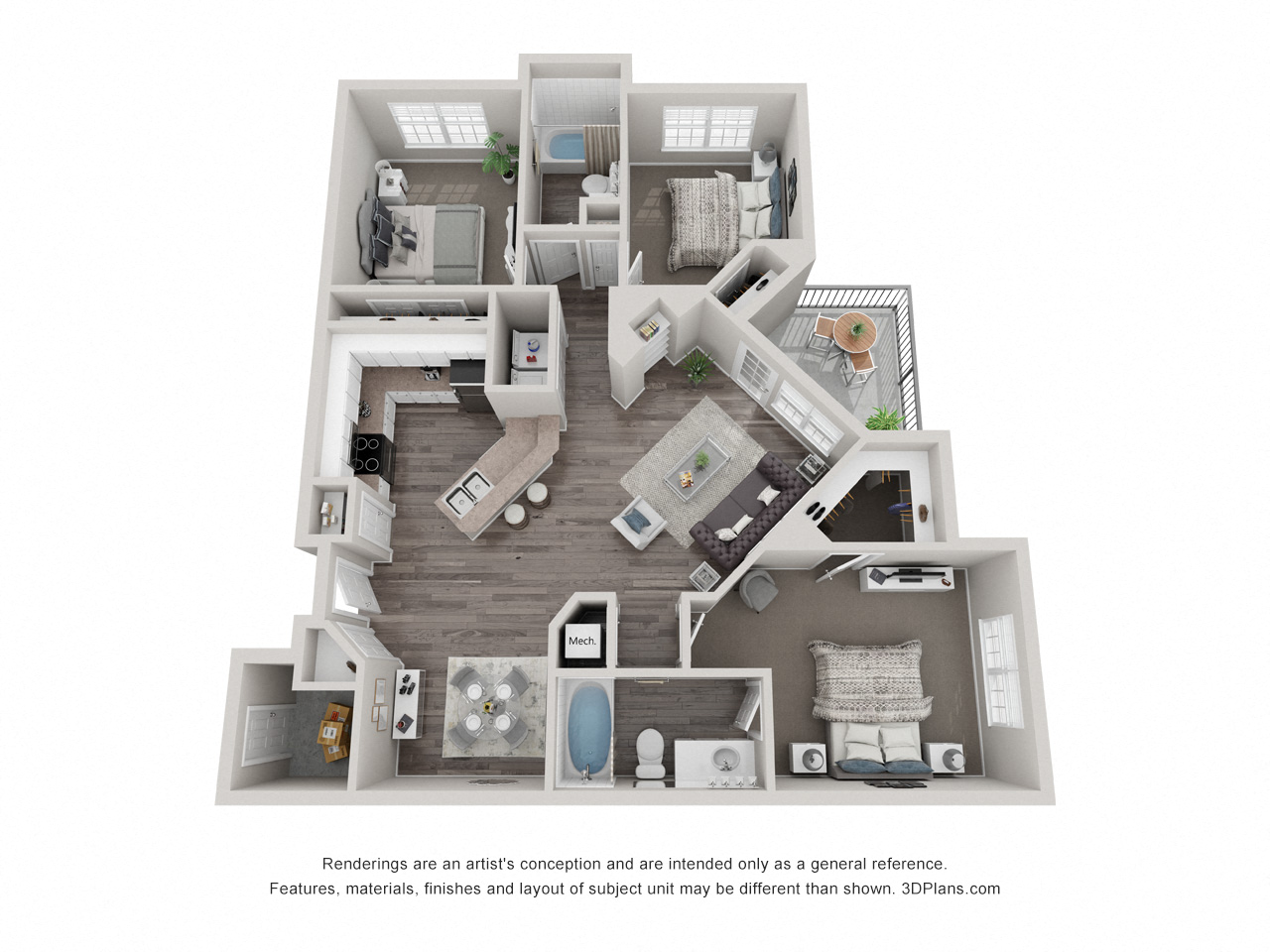 C1, 3 bed 2 bathm 1262 sq ft