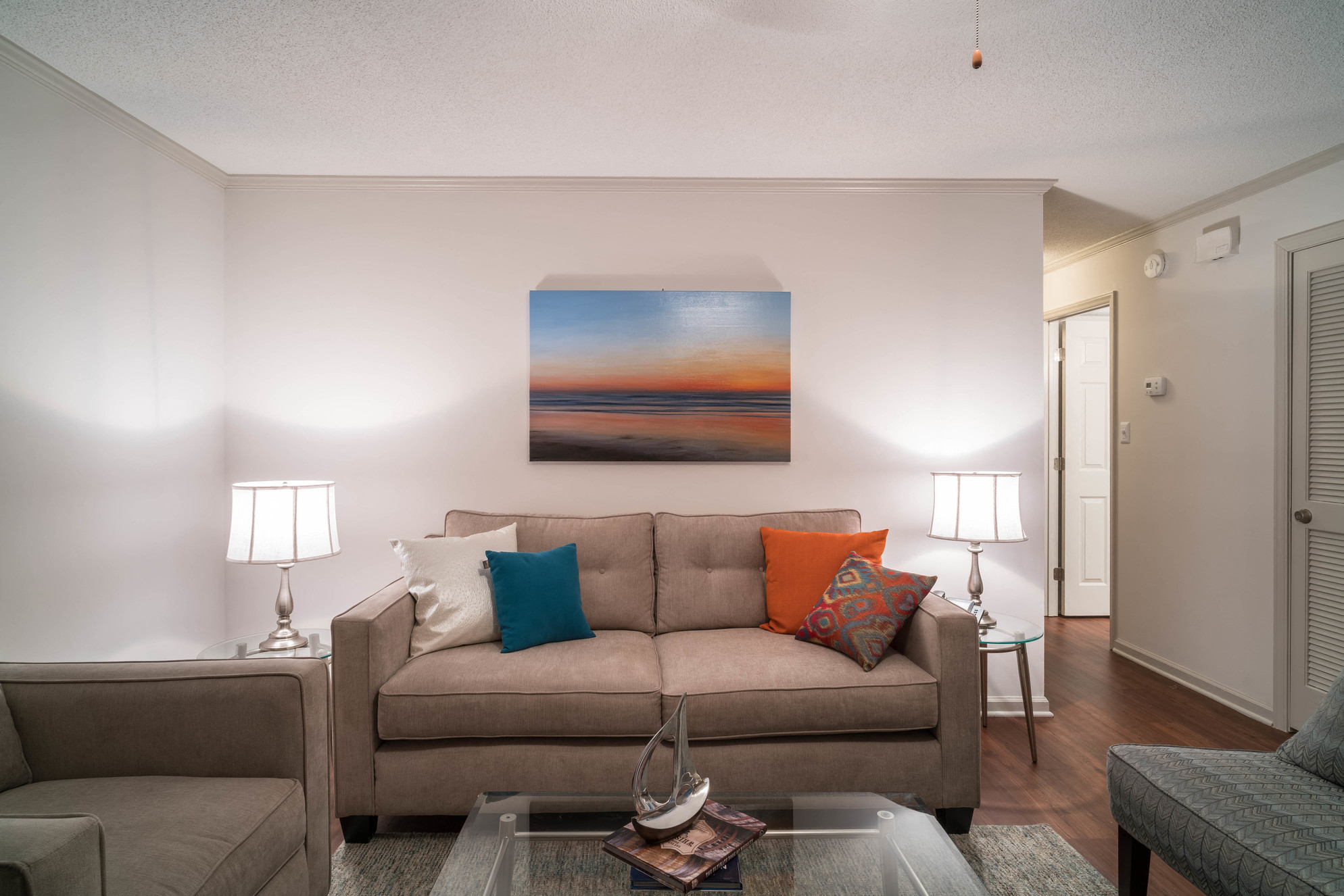 a living room with a couch and a coffee table