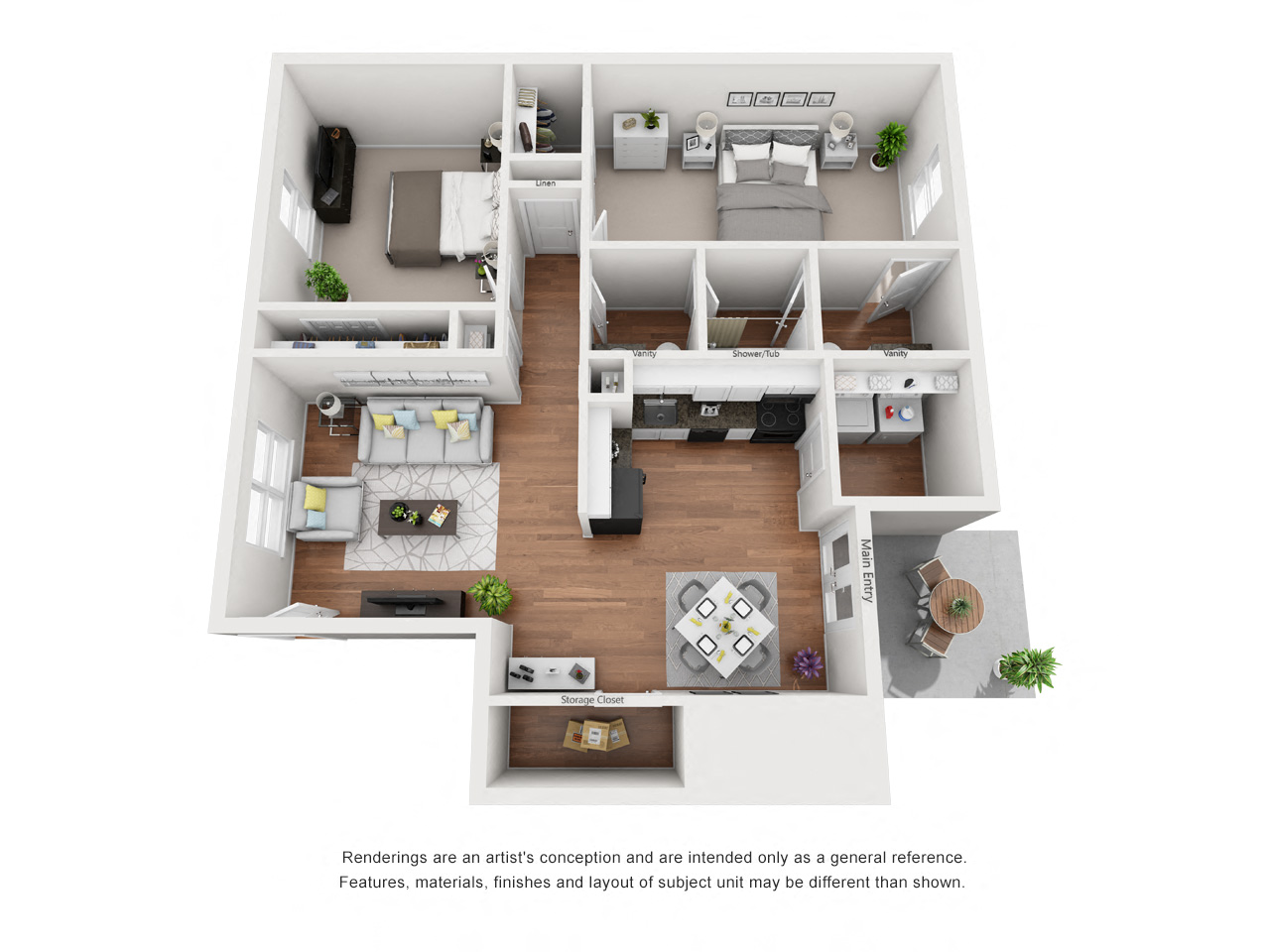 BIRCH B2 Two Bedroom / One and a Half Bath Garden Style. The Oaks at Little Dutchmen Creek. Rock Hill, SC.