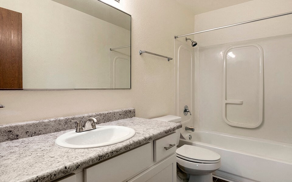 the preserve at ballantyne commons apartment bathroom with sink toilet and shower