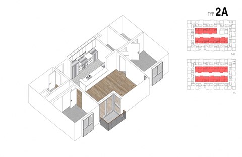 2A Floor Plan at Lido Apartments - 4847 Oakwood, Los Angeles, California