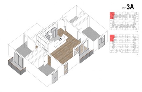 3A Floor Plan at Lido Apartments - 4847 Oakwood, California, 90004