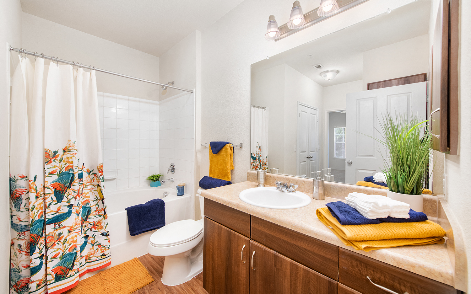 a bathroom with a shower toilet and sink and a mirror