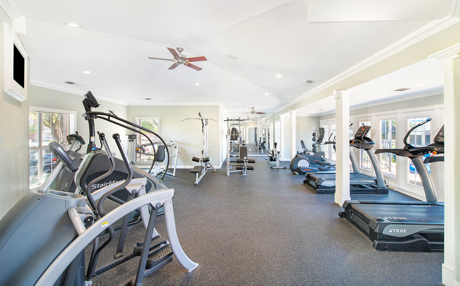 the gym has plenty of cardio equipment and treadmills