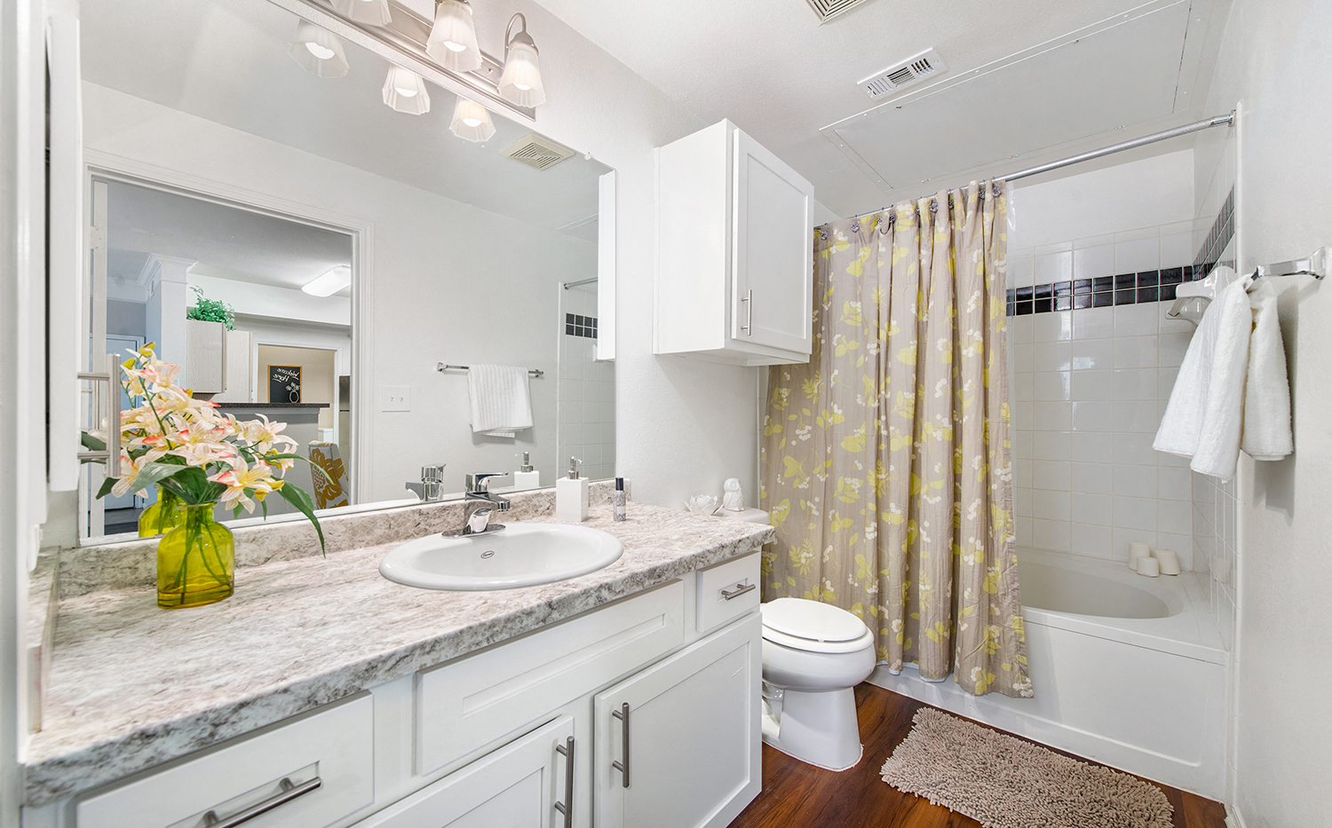 a bathroom with a sink and a toilet and a shower