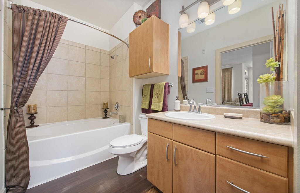 a bathroom with a sink toilet and a bath tub