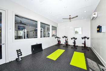 Fitness Club with Indoor Spin Studio and Cardio and Weight Training at Alden Place at South Square Apartments, Durham, NC 27707