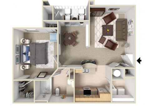 Alexander Floorplan 1 Bedroom 1 Bath 832 Total Sq Ft at Alden Place at South Square Apartments, Durham, NC 27707