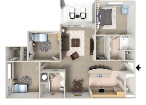Avery Floorplan 2 Bedroom 2 Bath 1372 Total Sq Ft at Alden Place at South Square Apartments, Durham, NC 27707