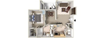 Richmond Floorplan 1 Bedroom 1 Bath 828 Total Sq Ft at Alden Place at South Square Apartments, Durham, NC 27707