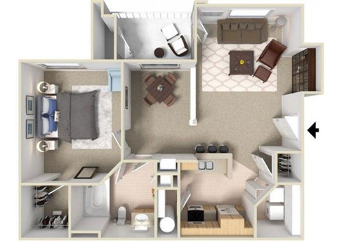 Richmond Floorplan 1 Bedroom 1 Bath 828 Total Sq Ft at Alden Place at South Square Apartments, Durham, NC 27707