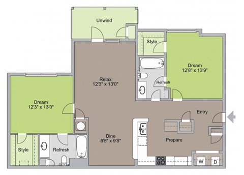 The Vanderbilt Floorplan 2 Bedroom 2 Bath at Ansley at Roberts Lake, Arden, North Carolina
