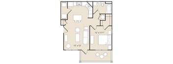 A1 Floorplan 1 Bedroom 1 Bath 643 Total Sq Ft at Ashby at Ross Bridge, Hoover, AL 35226