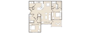 B2 Floorplan 2 Bedroom 2 Bath 1145 Total Sq Ft at Ashby at Ross Bridge, Hoover, AL 35226