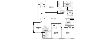 Columbia Floorplan 3 Bedroom 2 Bath 1276 Total Sq Ft at Cambridge Square Apartments, Overland Park, KS 66211