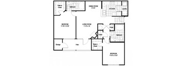 Cornell Floorplan 2 Bedroom 2 Bath 1034 Total Sq Ft at Cambridge Square Apartments, Overland Park, KS 66211