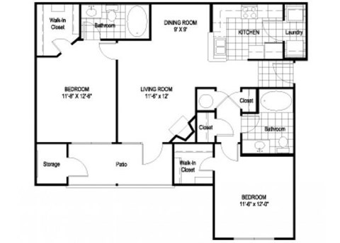 Cornell Floorplan 2 Bedroom 2 Bath 1034 Total Sq Ft at Cambridge Square Apartments, Overland Park, KS 66211