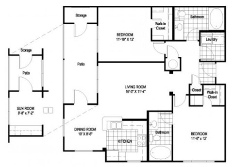 Dartmouth Floorplan 2 Bedroom 2 Bath 1139 Total Sq Ft at Cambridge Square Apartments, Overland Park, KS 66211