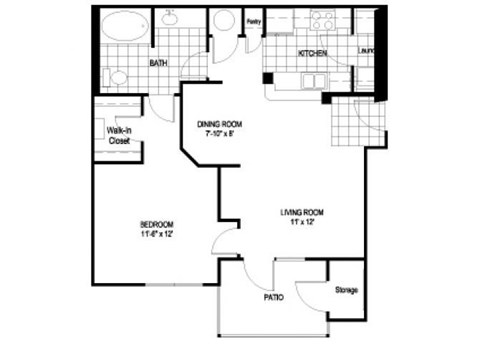 Harvard Floorplan 1 Bedroom 1 Bath 734 Total Sq Ft at Cambridge Square Apartments, Overland Park, KS 66211
