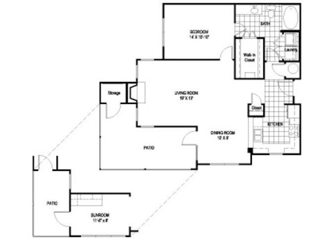 Princeton Floorplan 1 Bedroom 1 Bath 1006 Total Sq Ft at Cambridge Square Apartments, Overland Park, KS 66211